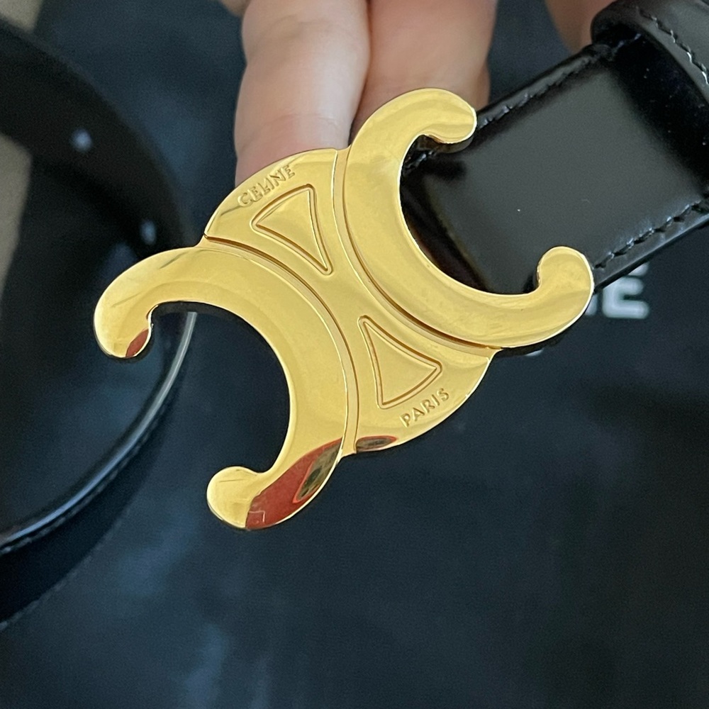 Celine MEDIUM TRIOMPHE BELT (black with Gold Buckle)